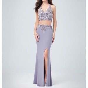 Grey prom dress with beads